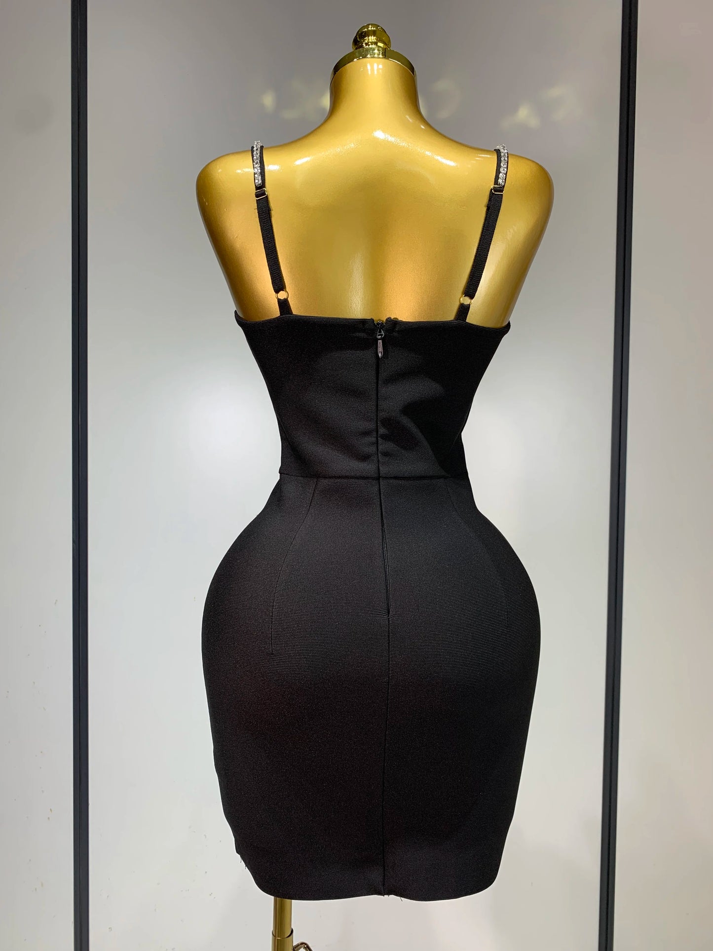 Sexy V Neck Beading Black Mini Dress