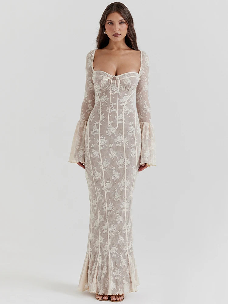 Long Flare Sleeve Sexy Maxi Dress