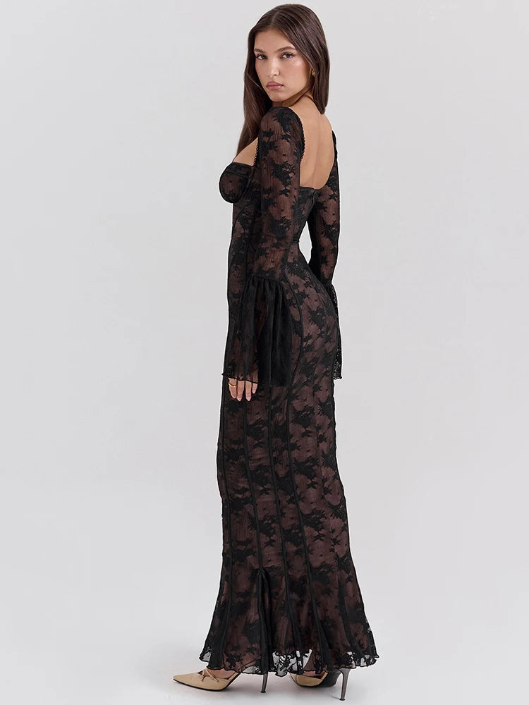 Long Flare Sleeve Sexy Maxi Dress