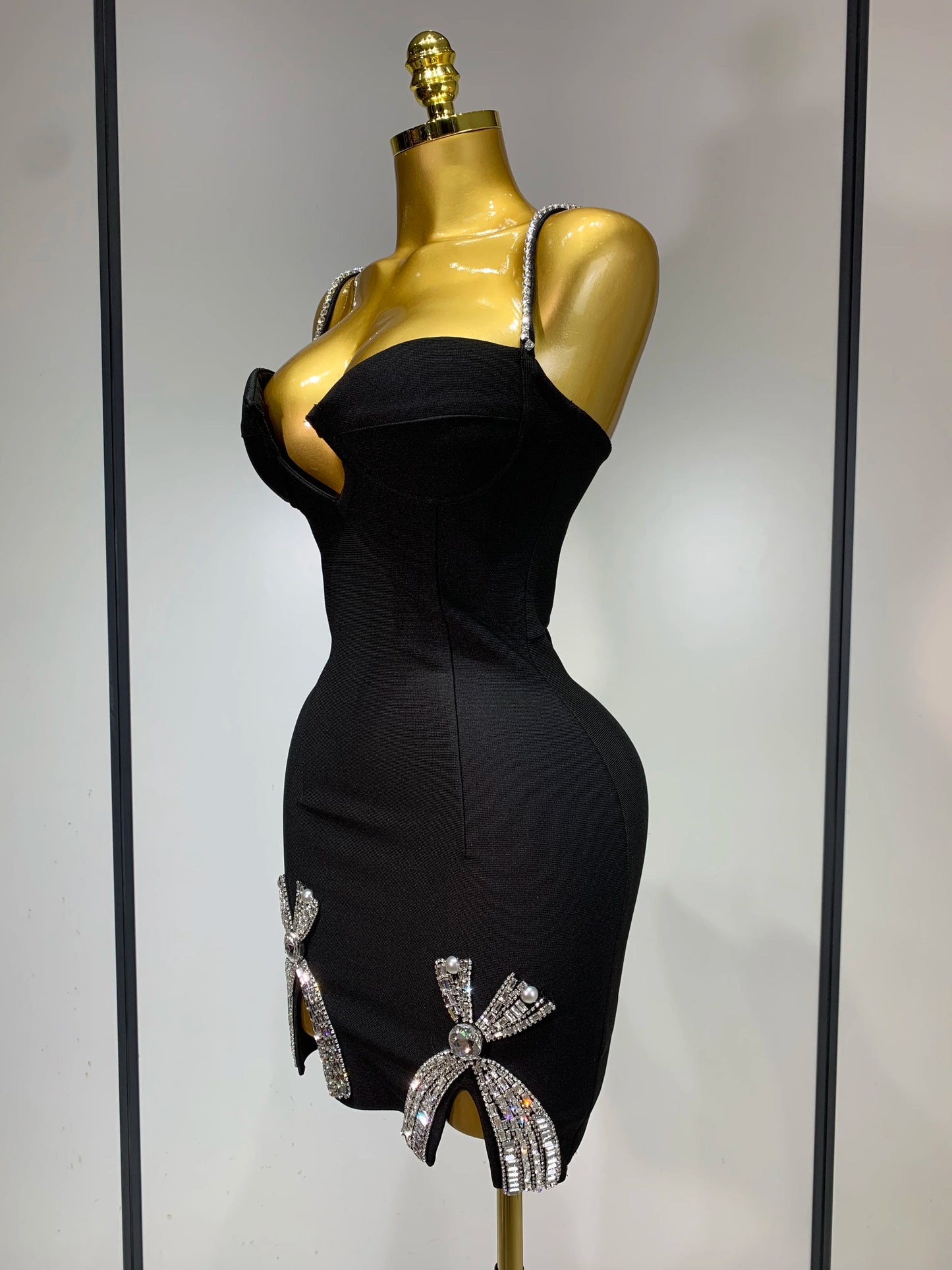 Sexy V Neck Beading Black Mini Dress