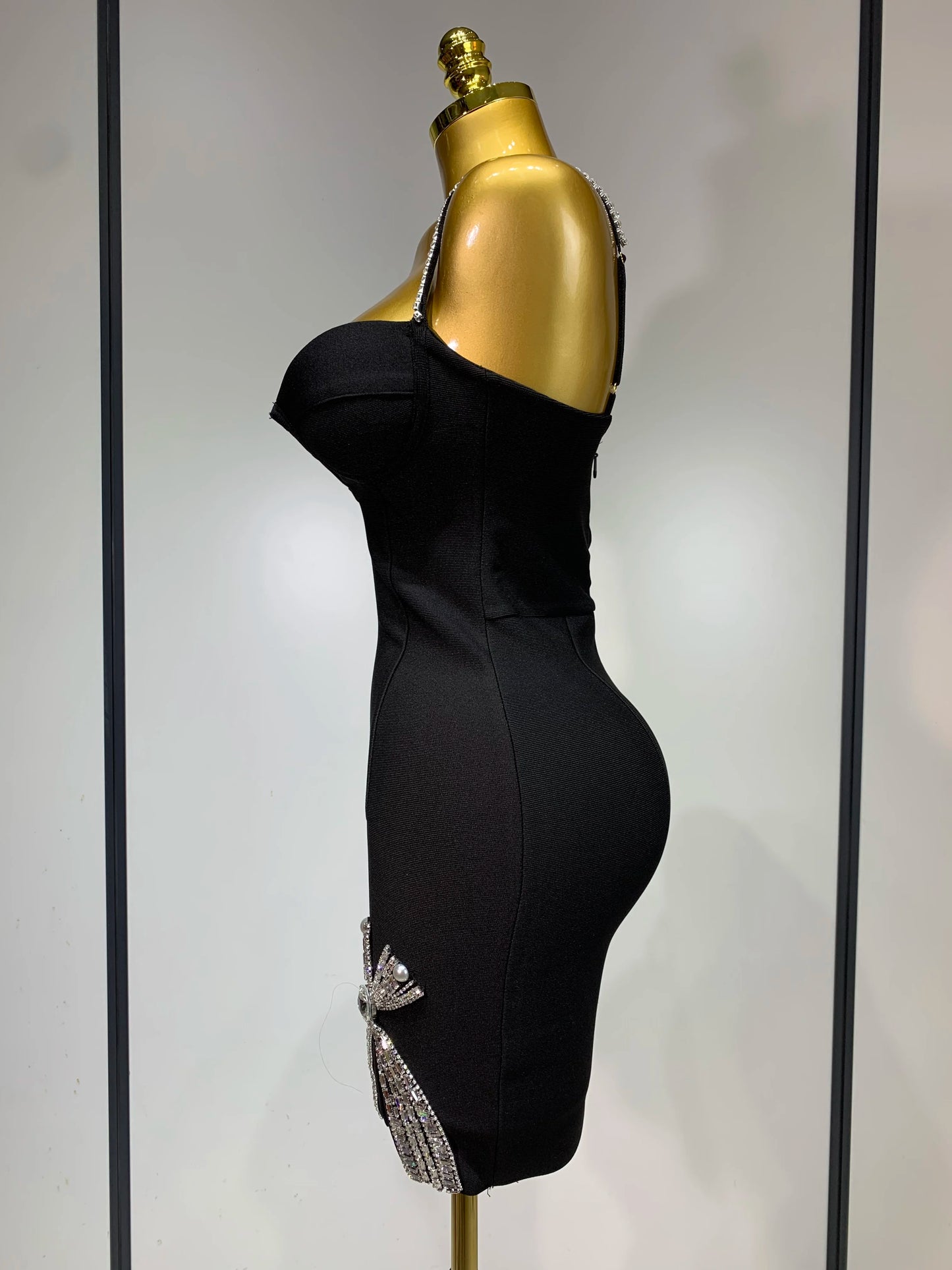 Sexy V Neck Beading Black Mini Dress