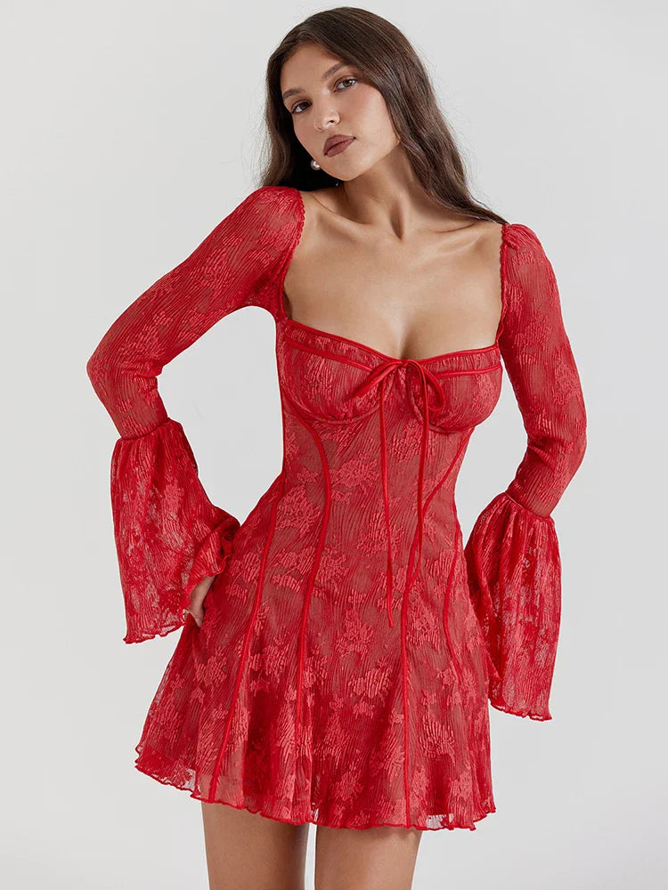 Long Flare Sleeve Sexy Maxi Dress