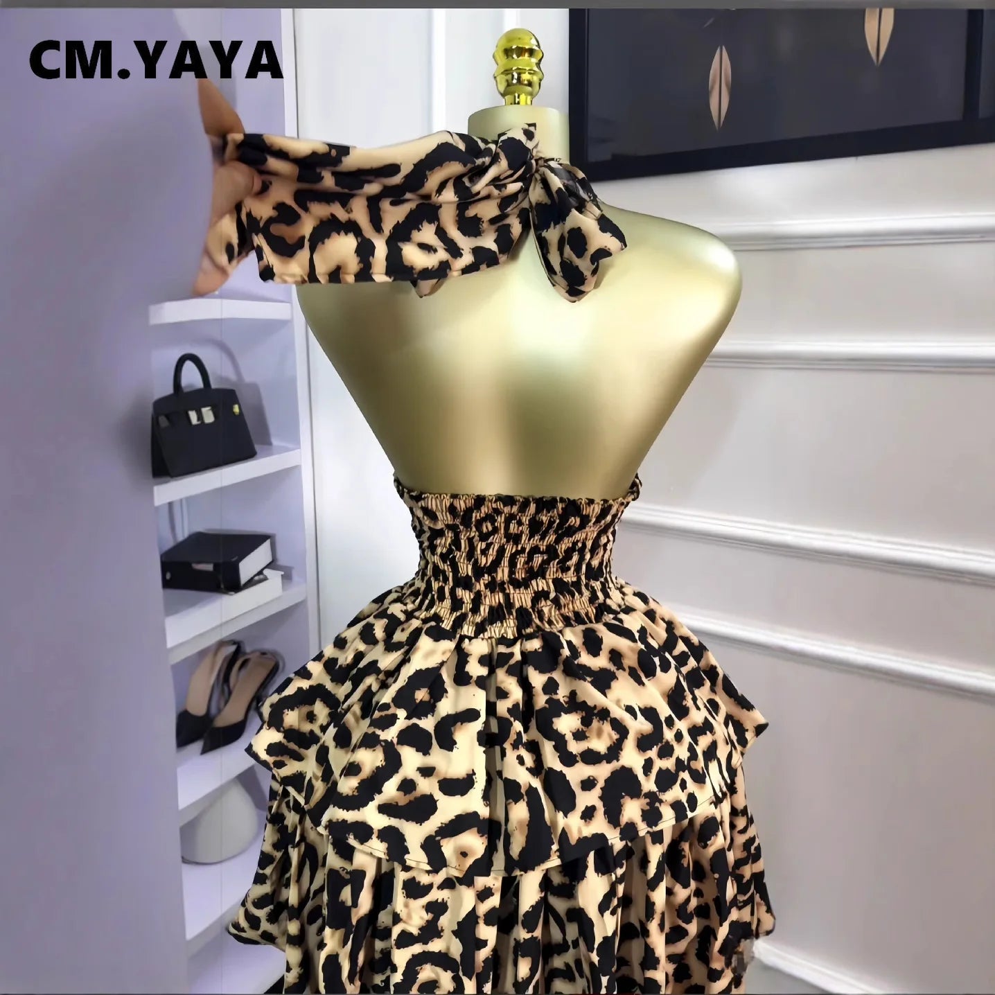 Leopard Print Halter Neck Backless Mini Dress