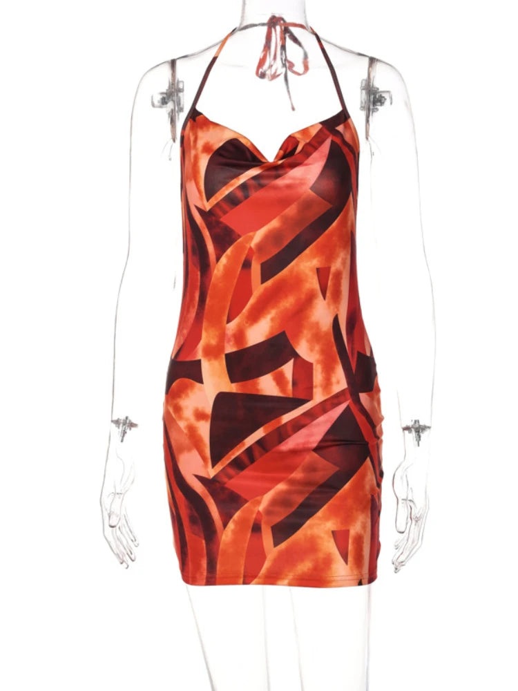 Hollow Out Orange Color Bodycon Dress
