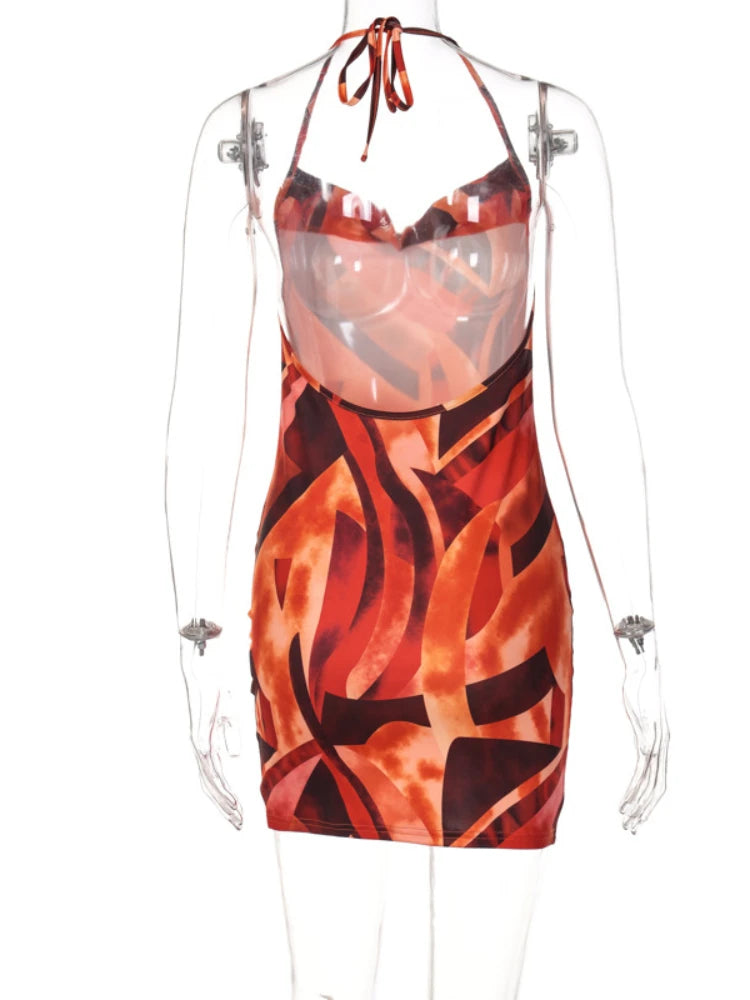 Hollow Out Orange Color Bodycon Dress